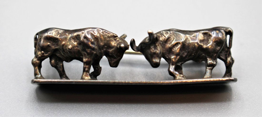 STERLING PIN TWO [2] STEER - Western American Jewelry (1 of 6)