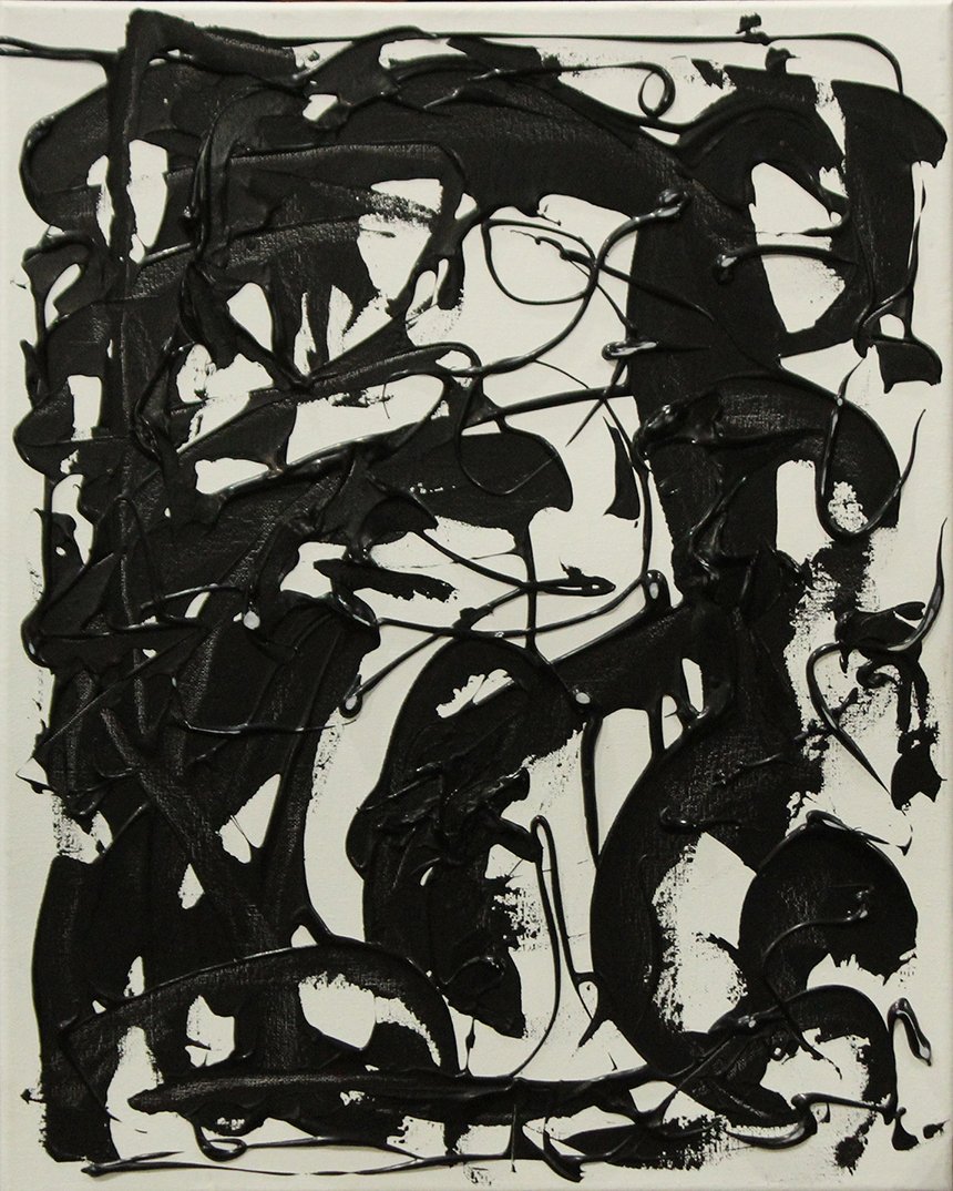 MID-CENTURY ABSTRACT BLACK And WHITE OIL on CANVAS (1 of 2)