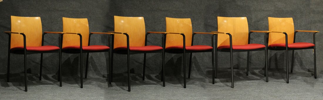 Six [6] STEELCASE STACKABLE RETRO BENT PLY ARM CHAIRS (1 of 9)