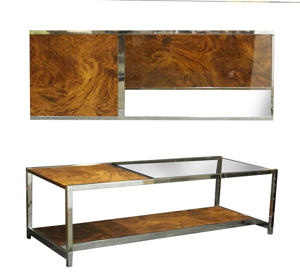 MILO BAUGHMAN Style Coffee Table Chrome Burl & Glass (1 of 6)