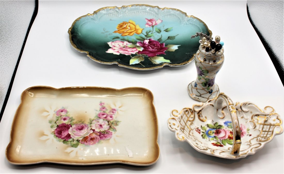 Four [4] Assorted PORCELAIN DRESSER TRAYS HATPIN HOLDER (1 of 12)