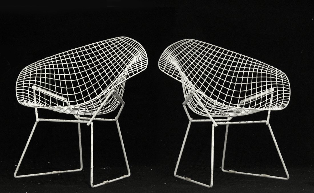 BERTOIA Style Pair DIAMOND BACK WIRE MESH LOUNGE CHAIRS (1 of 6)