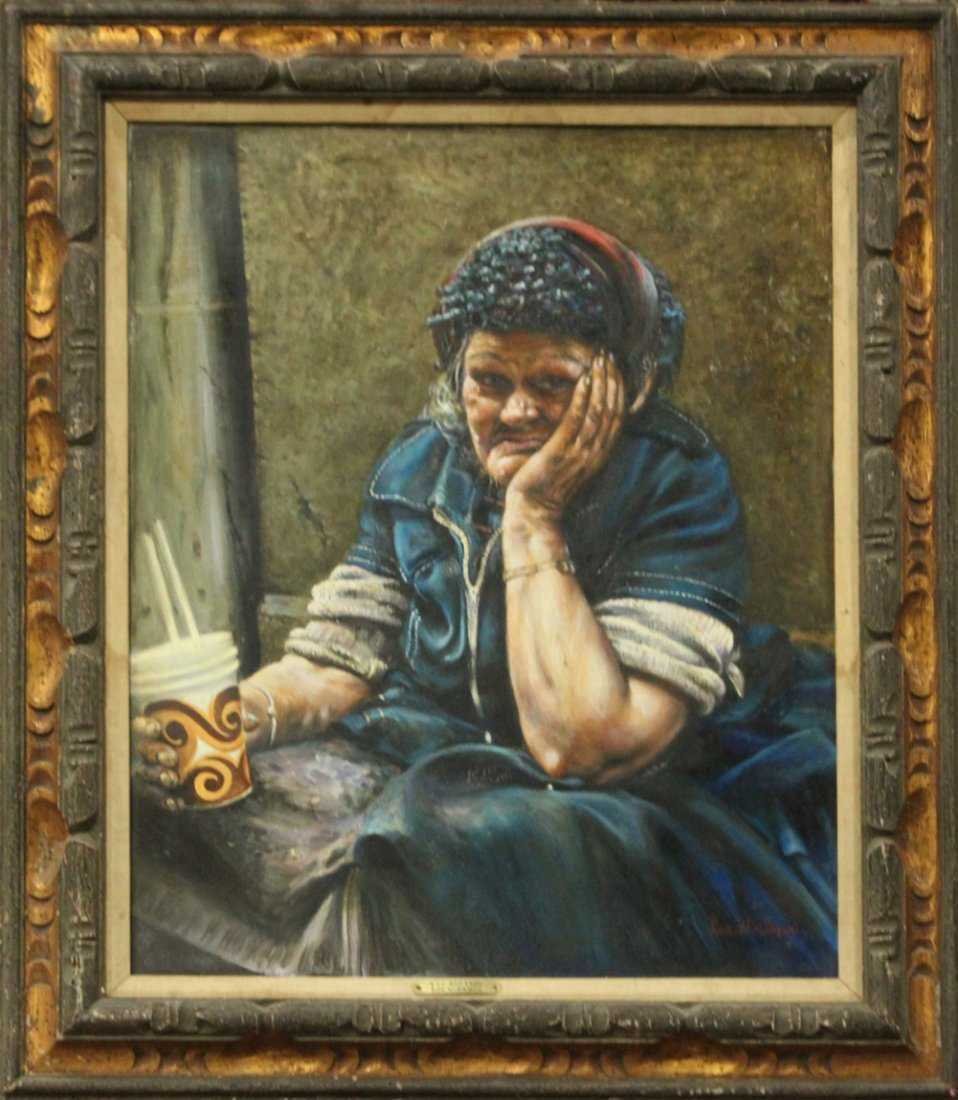 Ron Workman ' NYC Bag Lady' Oil Painting (1 of 7)