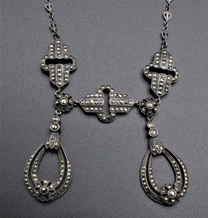 Sterling Silver & Marcasite Double Drop Lavalier (1 of 8)