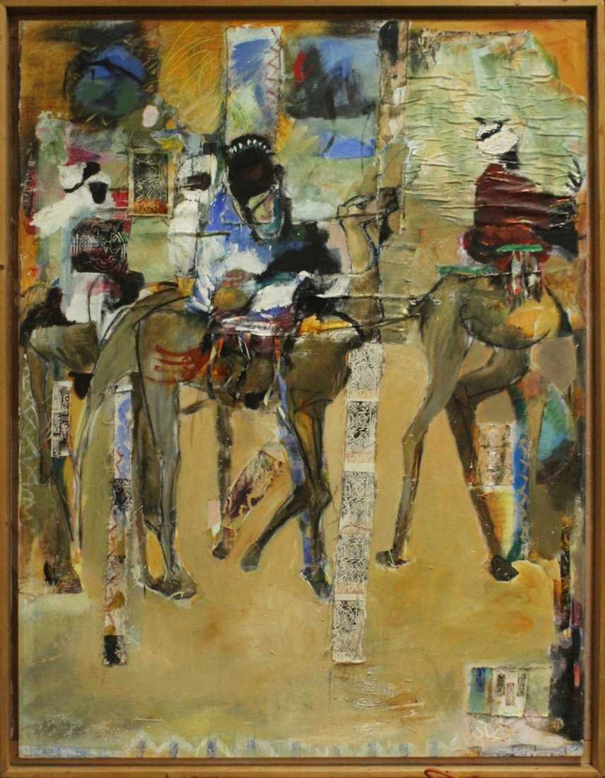 Billy Soza War Soldier, Large Oil/c Ceremonial Parade: BILLY SOZA WAR SOLDIER, Large Oil/C CEREMONIAL PARADE; Signed SOZA. Large size oil on canvas painting. Artist framed.Well listed Southern California Artist Size: 82 x 64CONDITIONsmall tear bottom left