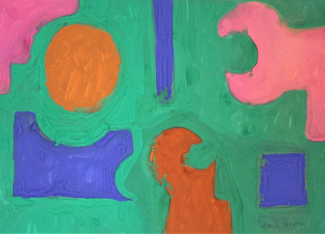 Patrick Heron, Gouache Mid-Century Abstract on Paper: PATRICK HERON, Gouache Mid-Century ABSTRACT on Paper. Size: image 18 in. x 13 in.; outer frame 22.5 in. x 27.5 in.
