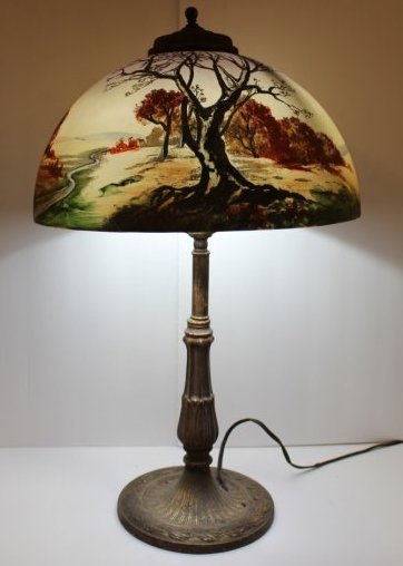Antique Reverse Painted Glass Shade Antique Reverse Painted Glass Shade