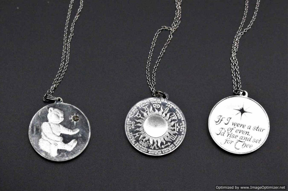 Three [3] Sterling Silver Medallions On Sterling Chains (1 of 4)