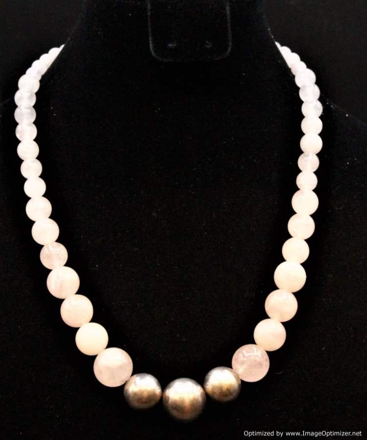 Rose Quartz Bead Necklace With 3 Sterling Balls (1 of 6)