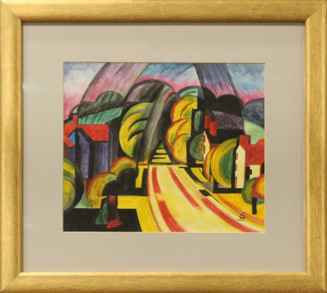 Oscar Bleumner, Watercolor Modernist Landscape (1 of 6)