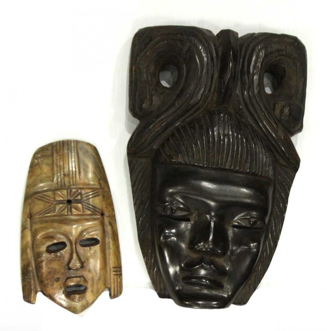 Two [2] Hard Stone and Wood Face Masks: Two [2] Hard Stone and Wood Face Masks . range in heights 8.5 , 12" h