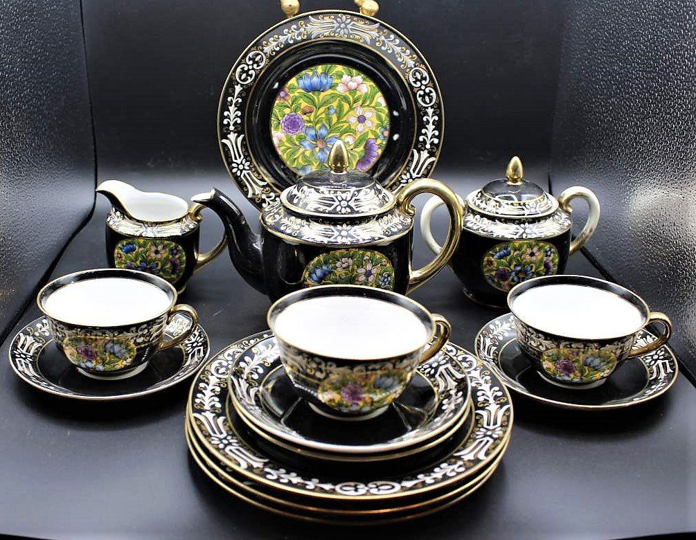 14-Pc Noritake Oriental Black And Floral Tea Set (1 of 6)