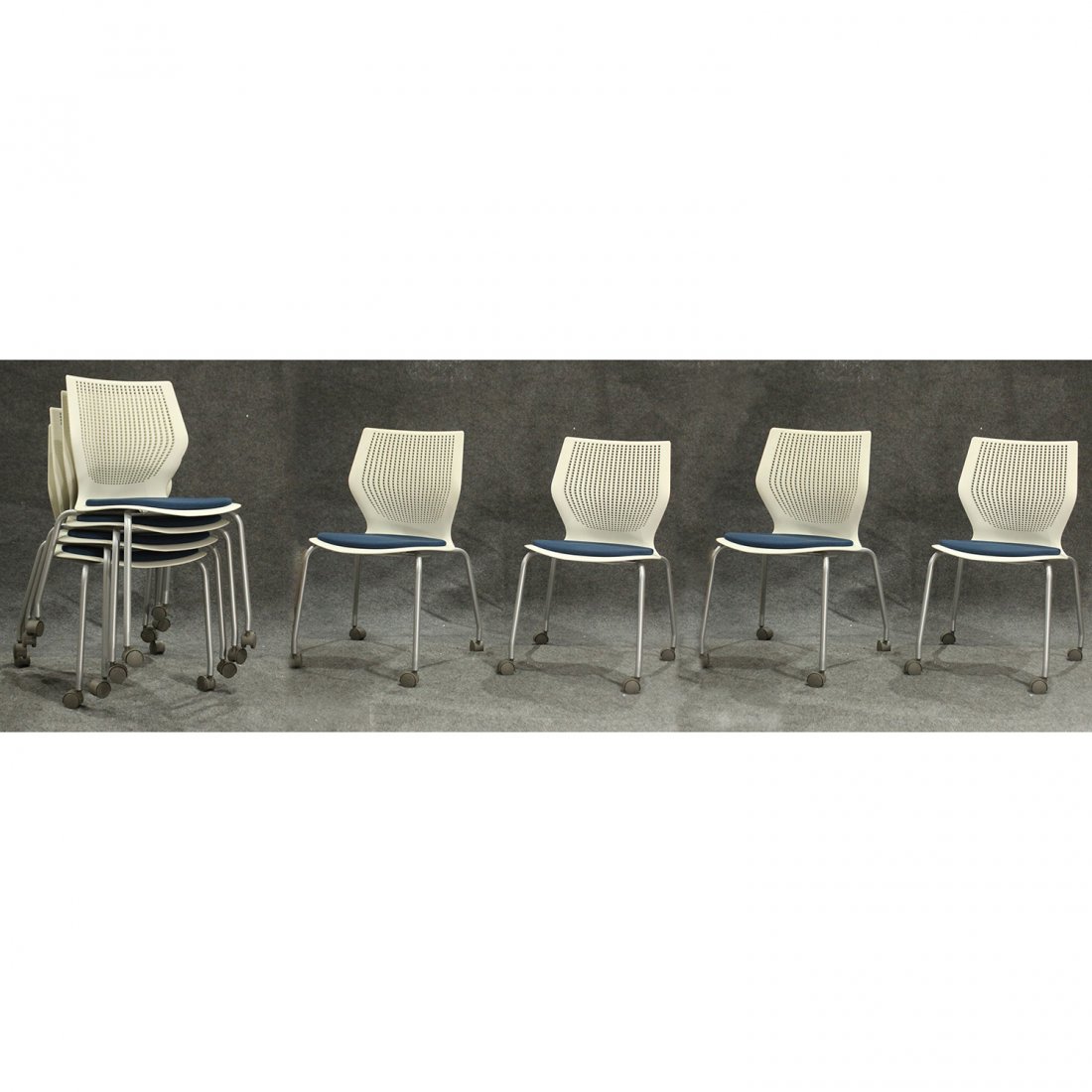Nine [9] Signed Knoll Molded Chairs on Wheels Stackable (1 of 7)