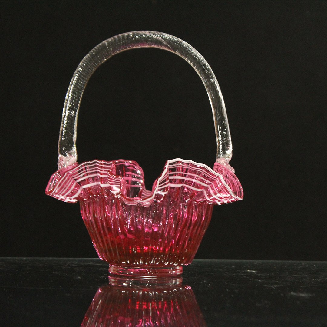 Fenton Glass Cranberry Basket With Applied Handle