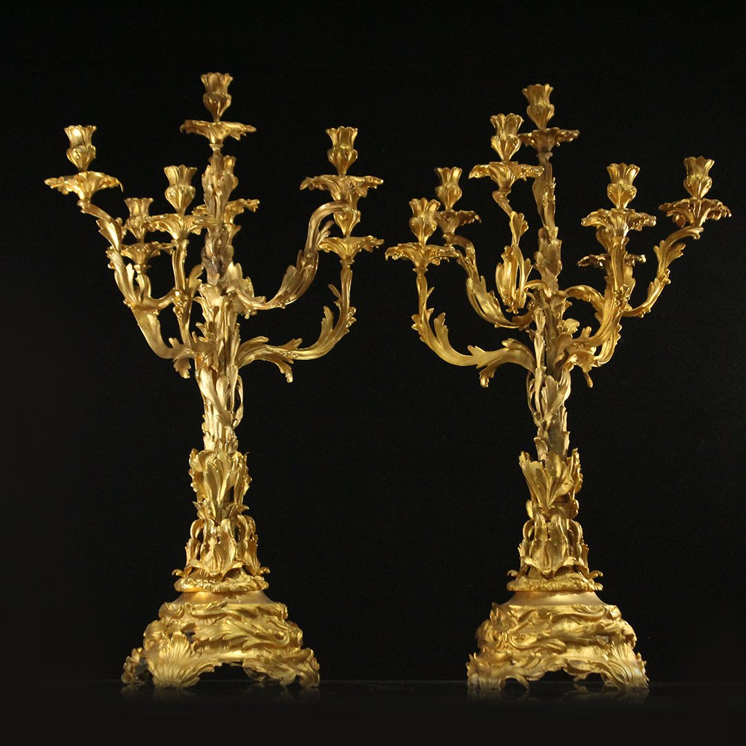 Two [2] Dore Bronze 6-Arm Tall Ornate Candelabras (1 of 10)