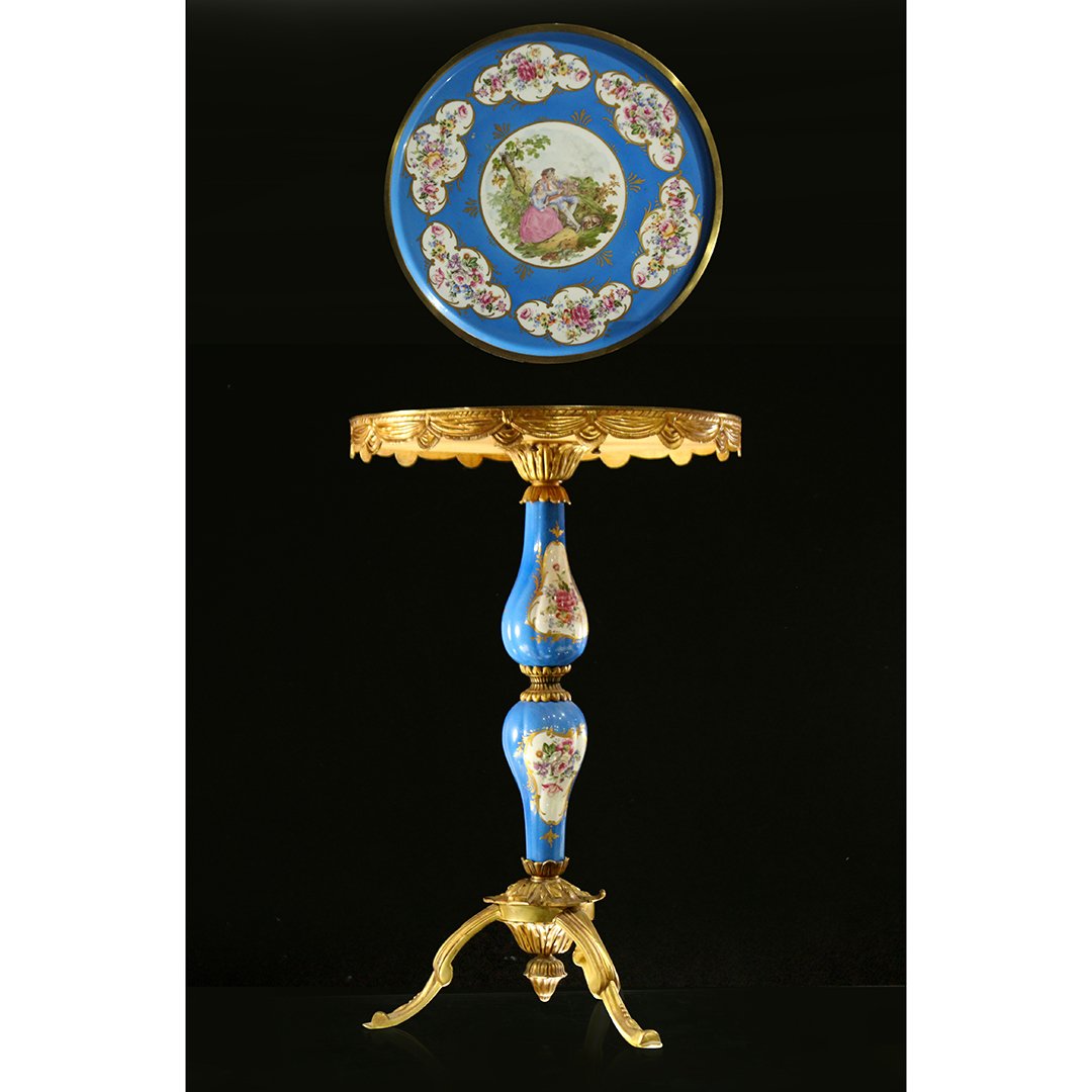 Sevres Porcelain And Bronze Petite Tea Table: Sevres Porcelain And Bronze Petite Tea Table. Size: 23 h , 15" w