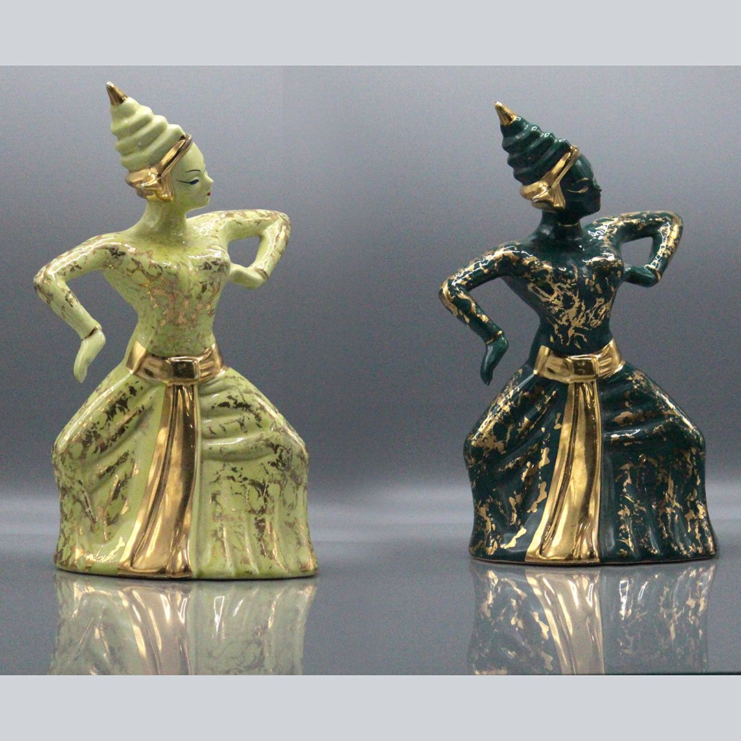 Two [2] Mid-Century Large Ceramic Asian Dancer Figures (1 of 11)