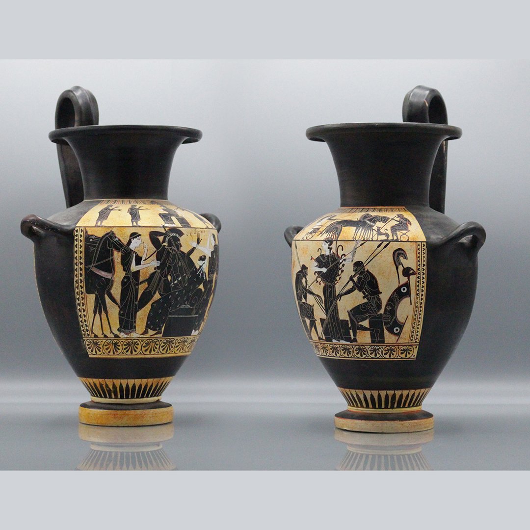 Pair Porcelain Pitchers with Roman Scenes Death of Troy (1 of 10)