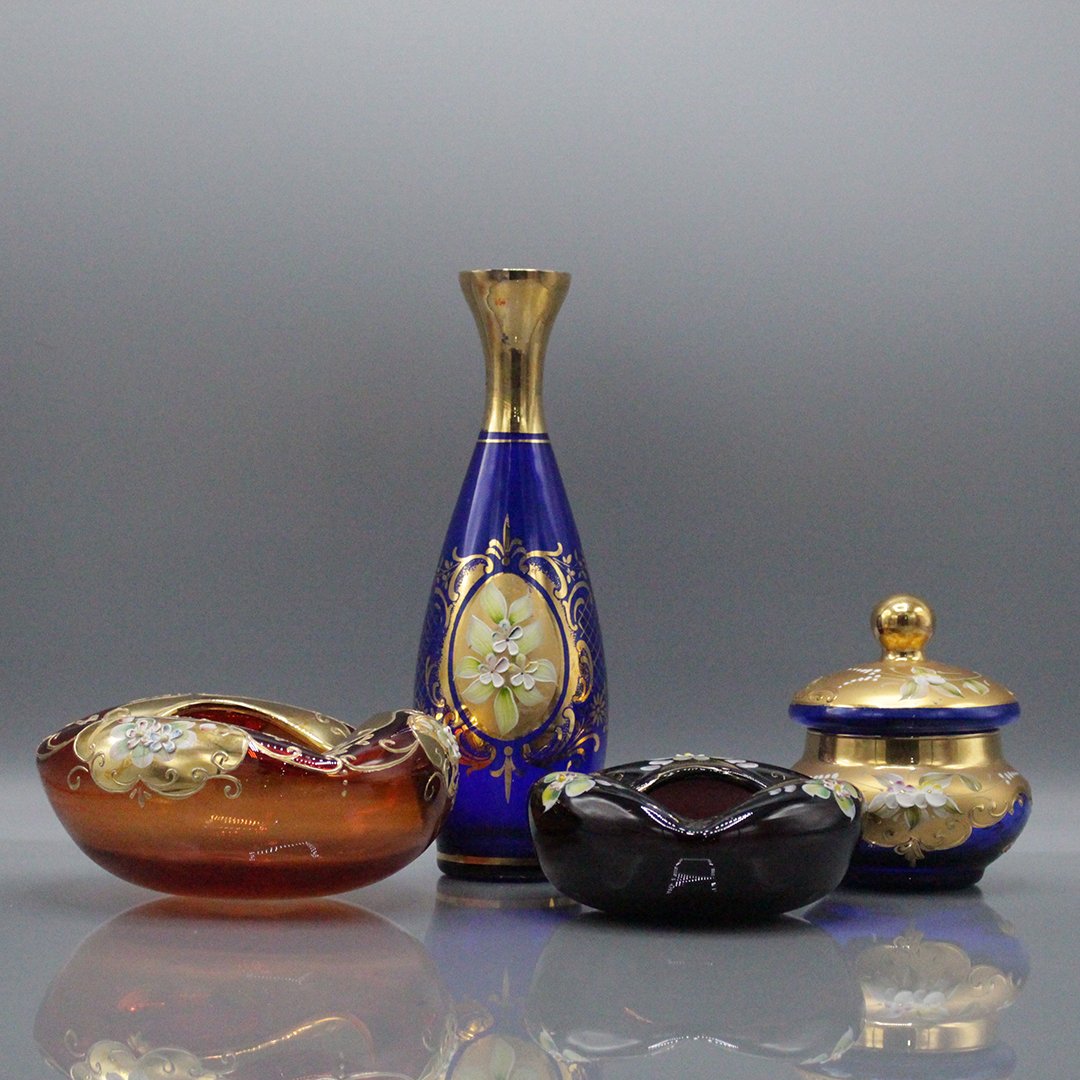 Four [4] Assorted Italian Glass Gold and Enamel Decor (1 of 7)