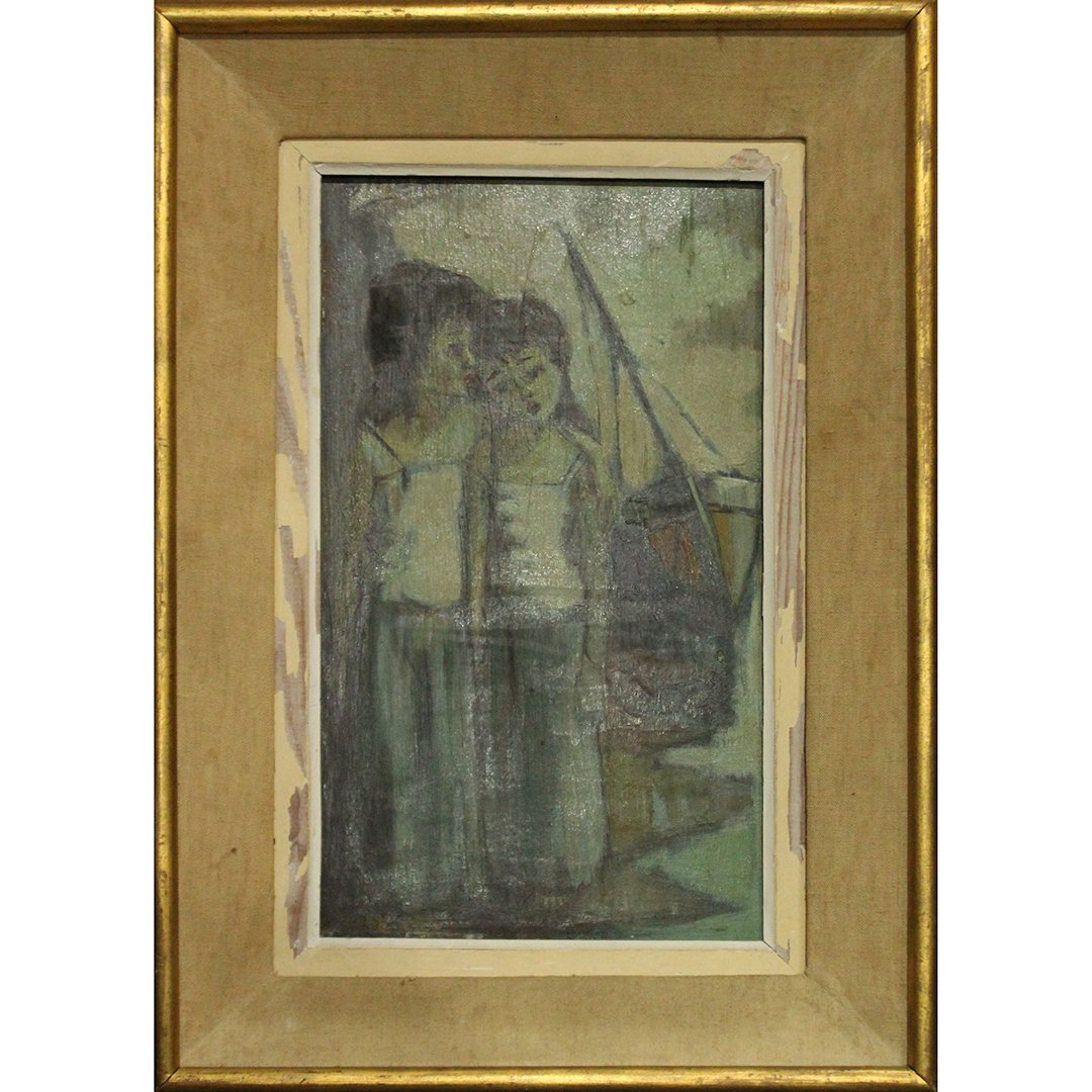 Pierre Diner, Mid-Century Oil Painting 2 Figures Signed (1 of 5)