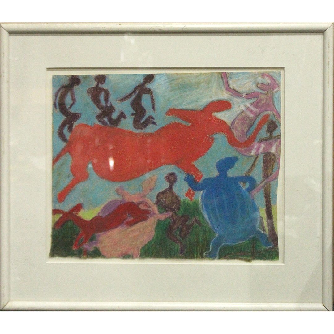 R. Monti, Mid-Century Abstract Figures and Animals Oil (1 of 4)