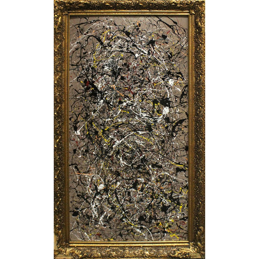 Jackson Pollock Style Mid-Century Drip Art Oil Painting: Jackson Pollock Style Mid-Century Drip Art Oil Painting. Large size, unsigned, framed. Size: 24 x 46, outside of frame: 54 x 29.5