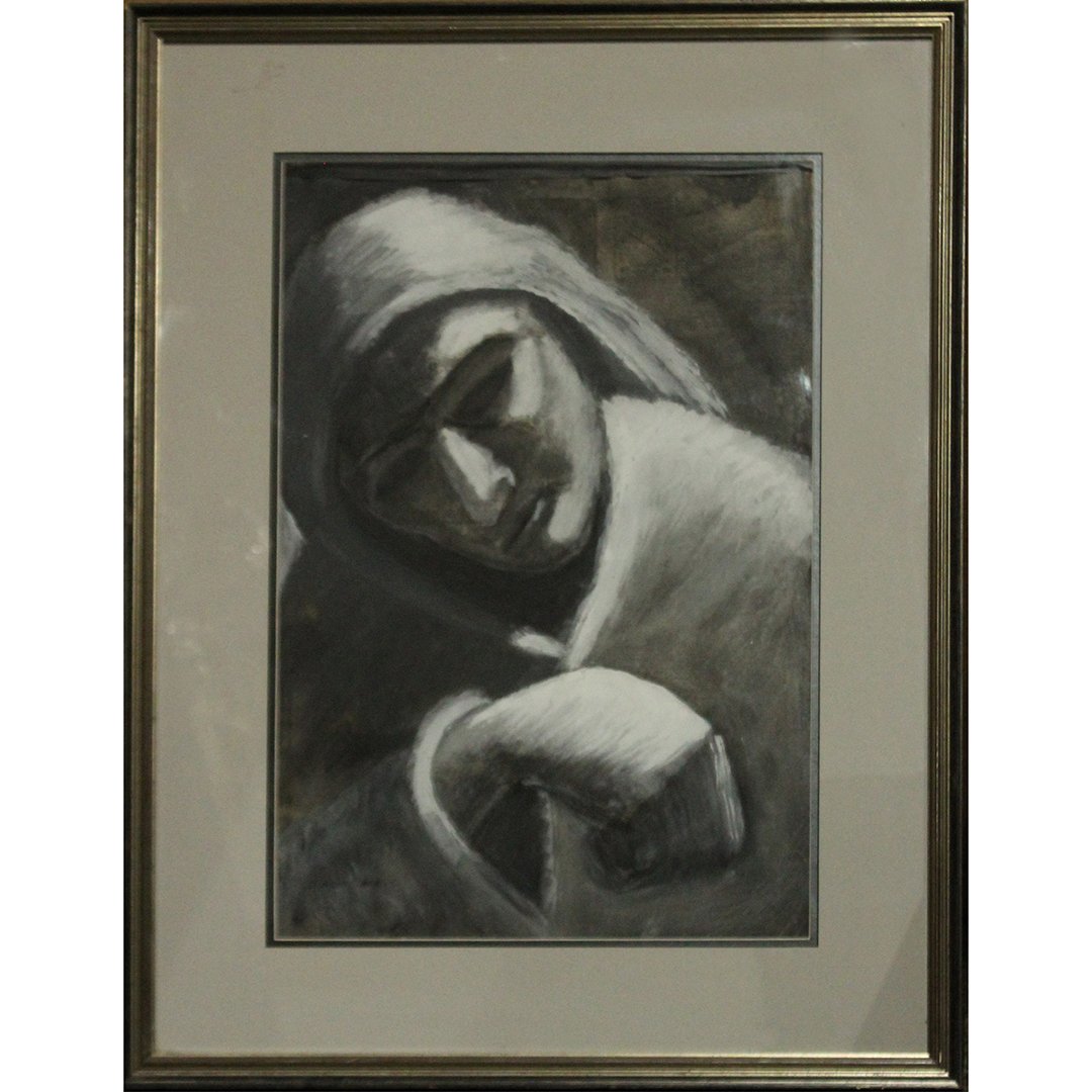 Nunzio Careo, Graphite Drawing Figure in Hooded Robe (1 of 3)