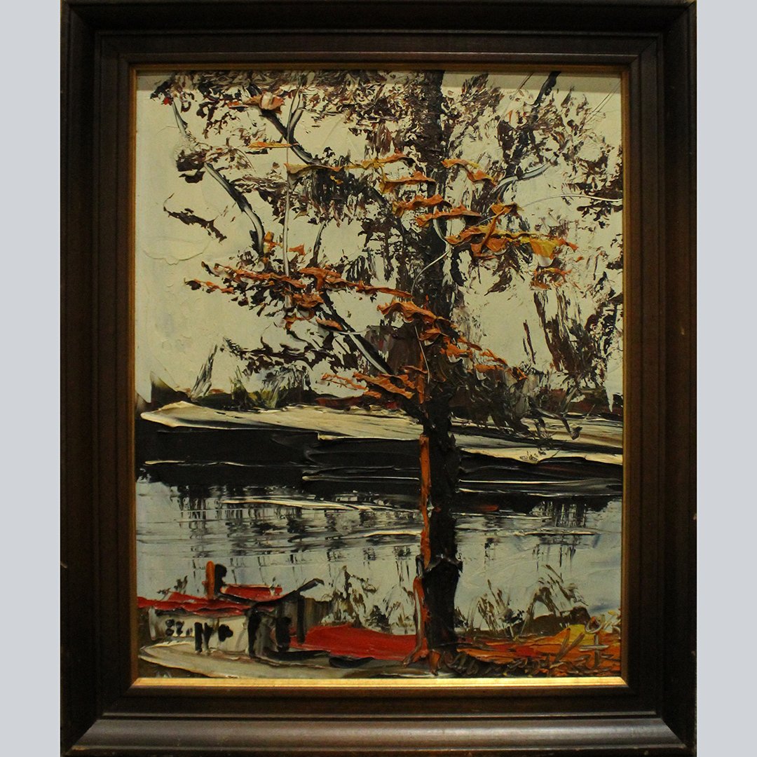 Morris Katz 1972 Listed Jewish American Catskills Lake: Morris Katz 1972 Listed Jewish American , Cottage at Catskills Lake. Size: 24" x 20", outside of frame: 20" x 16". ASKart:Morris Katz (born Moshe Katz on March 5, 1932 in Galicia, Poland, died Novembe