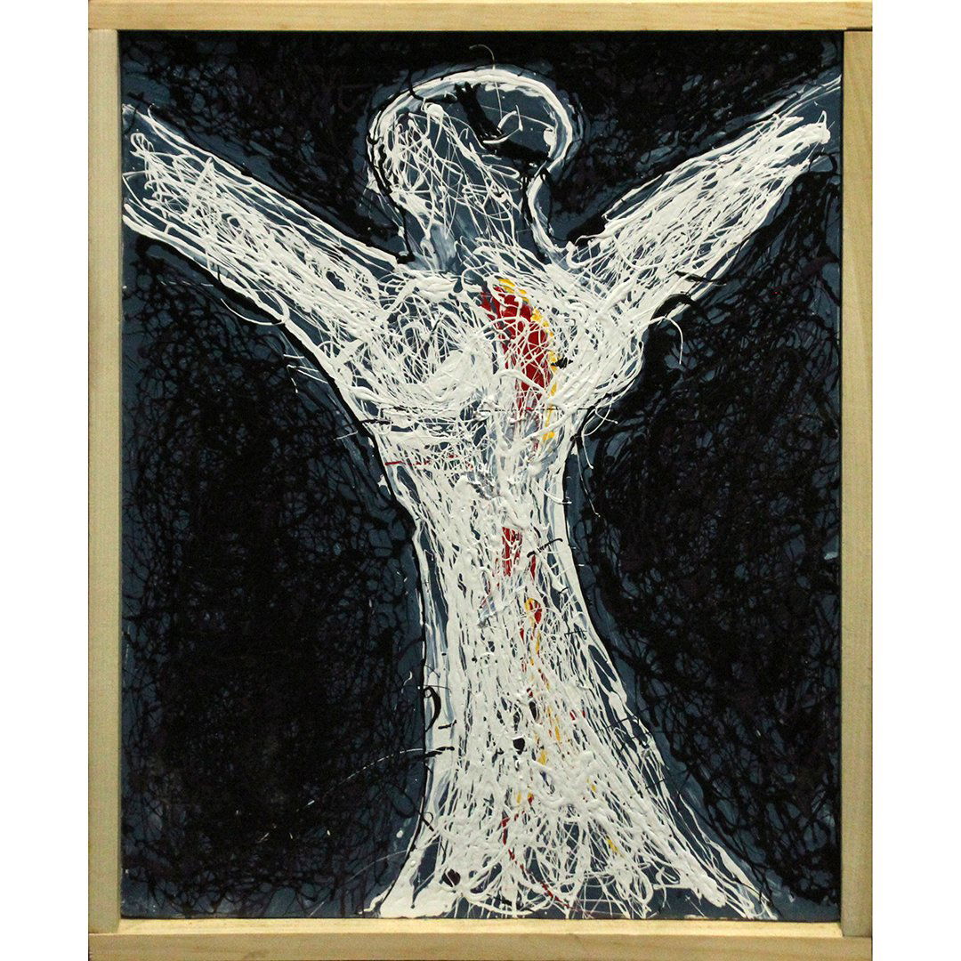 Mid-Century Modern White Drip Art Figure in Dance (1 of 2)