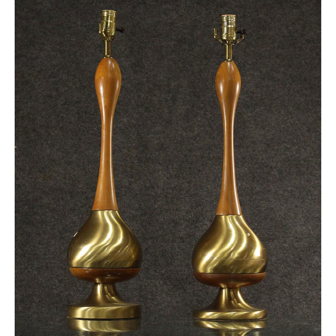 Two Mid-Century Table Lamps Walnut and Brushed Brass (1 of 6)