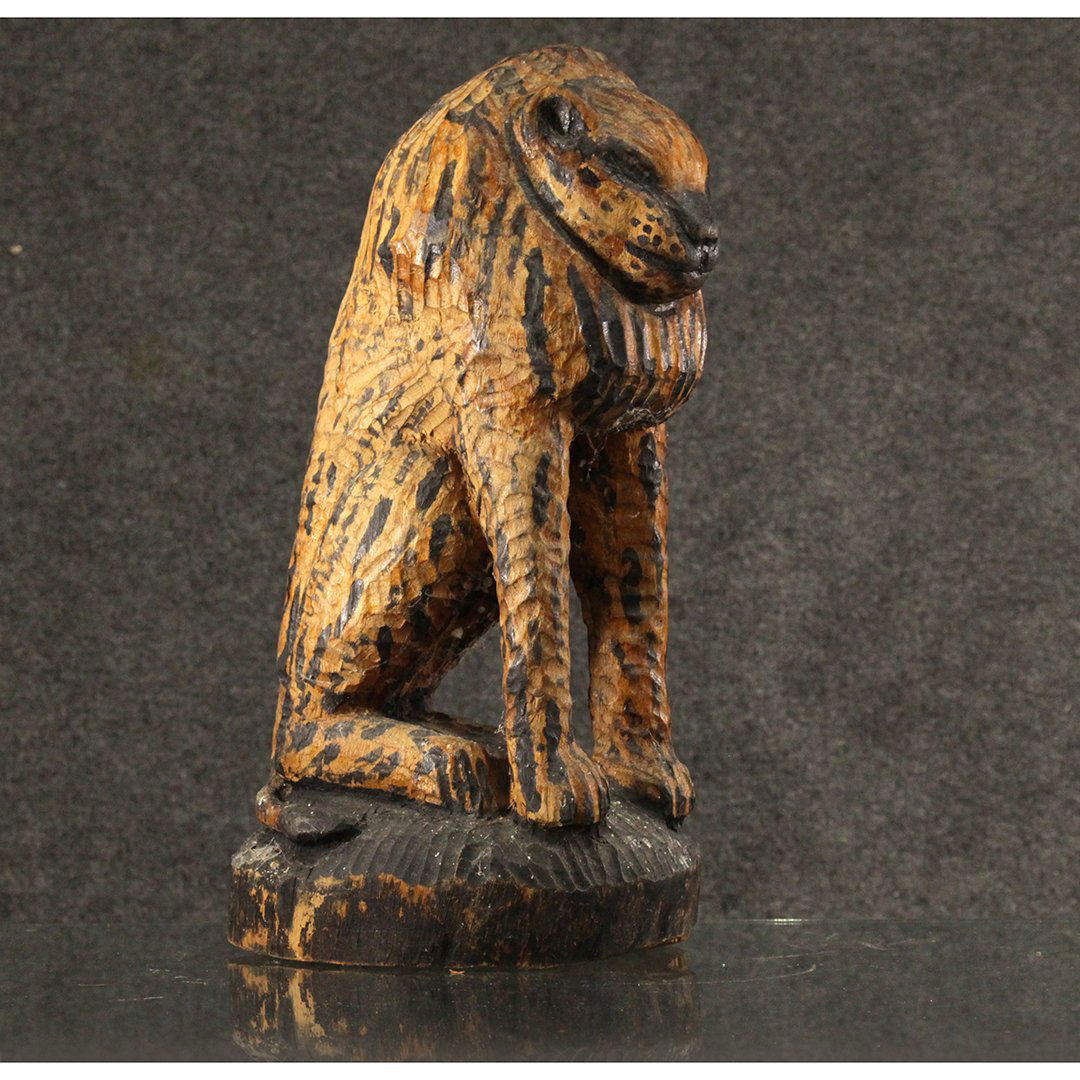 Hand Carved Wood Mountain Lion Sculpture Statue