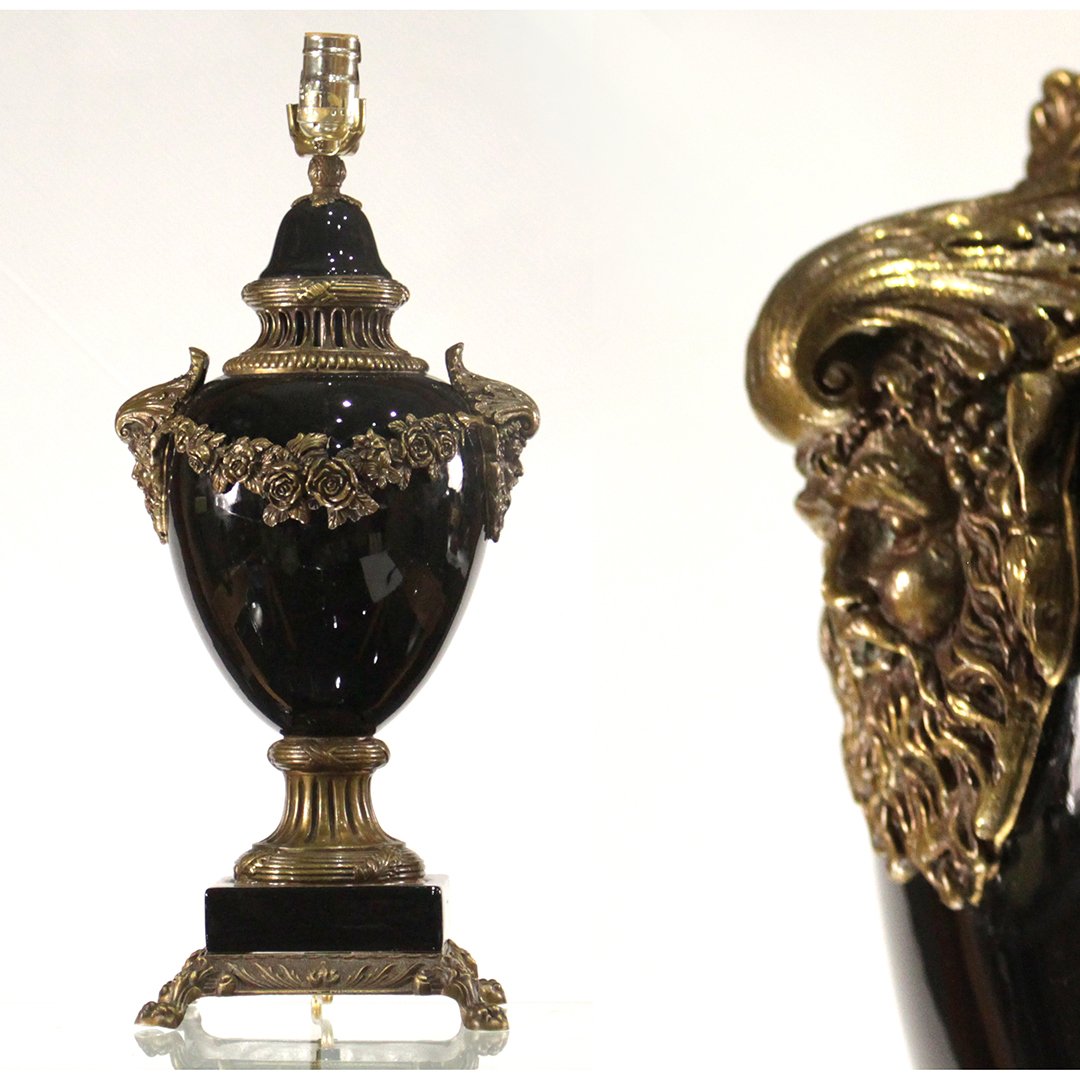 French Empire Style 20th C. Porcelain & Bronze Urn Lamp (1 of 6)