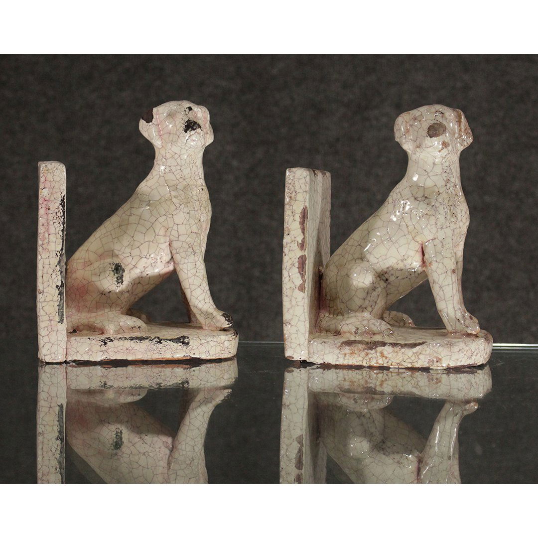 Terra Cotta Dog Bookends in White Crackled Glaze (1 of 6)