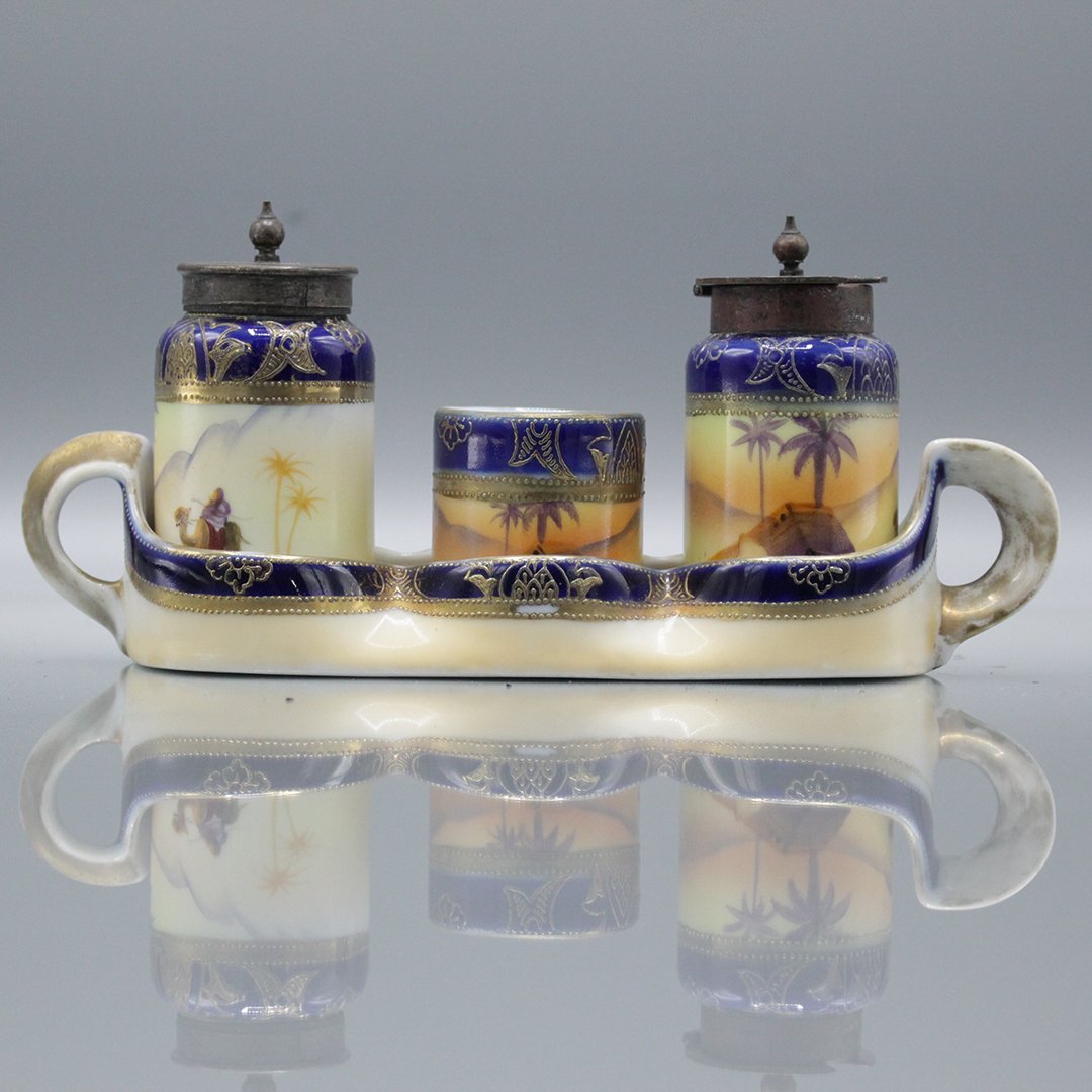 Camel China Hand Painted Condiment Set in Holder (1 of 11)