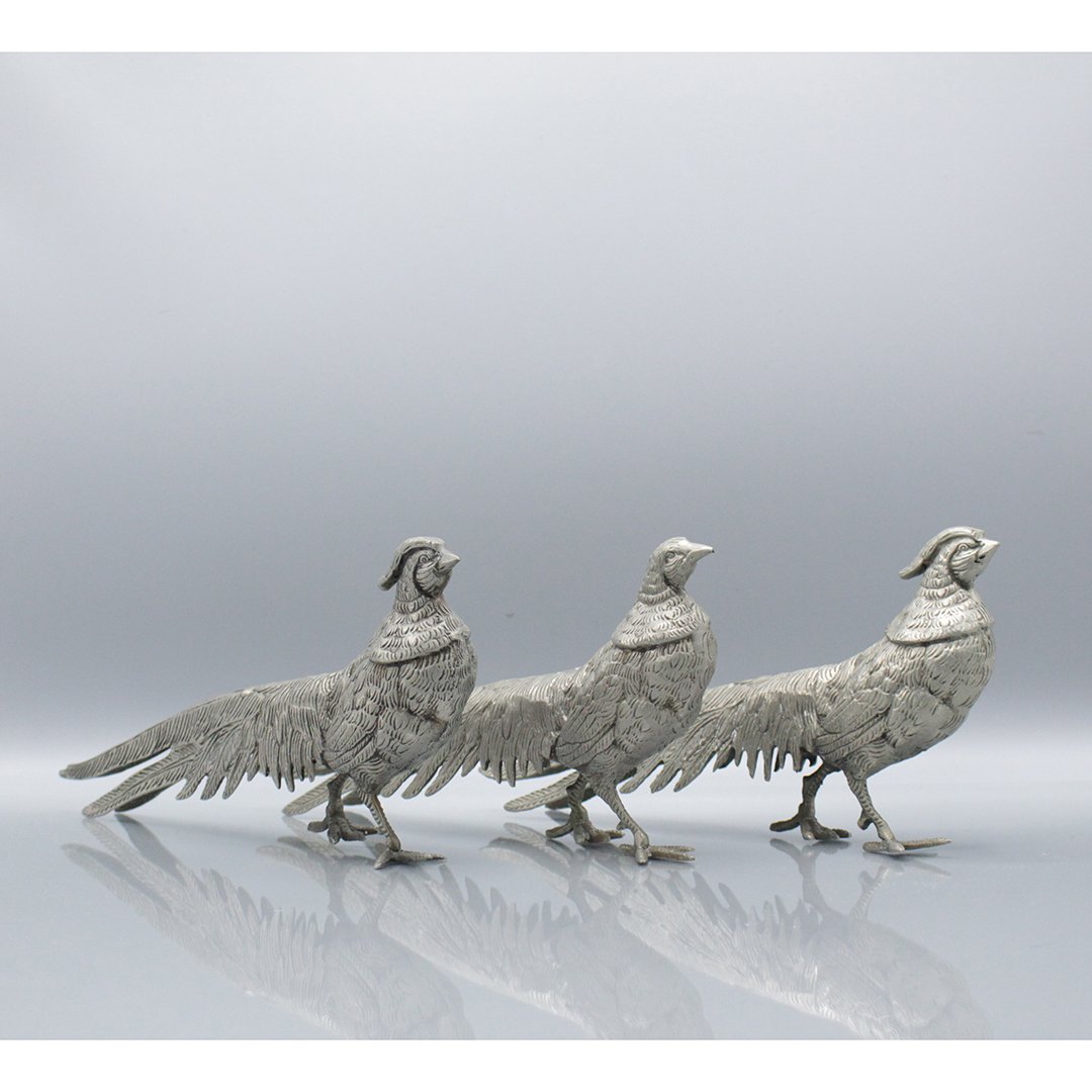 Three [3] Cast Metal Pheasant Figurines Pewter Finish (1 of 7)