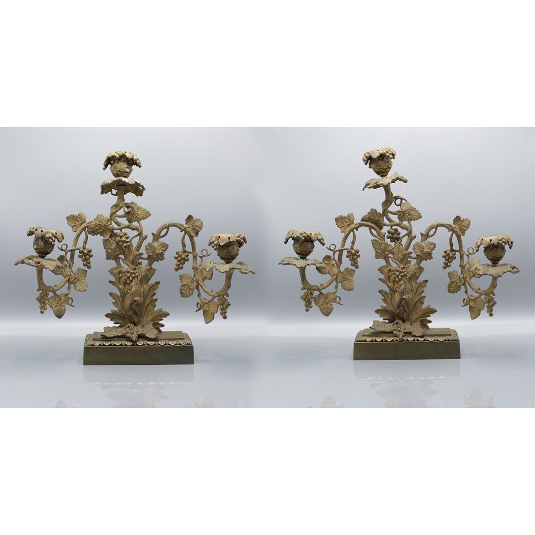 Two 19th C. Continental Bronze Candelabras Grape & Vine (1 of 16)
