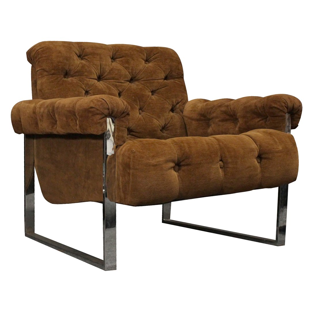 MILO BAUGHMAN Chrome Flat Bar Lounge Chair Tufted (1 of 6)