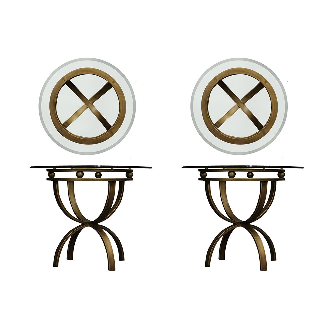 Two [2] Modern Design Metal Base Round Glass Top Stands (1 of 5)
