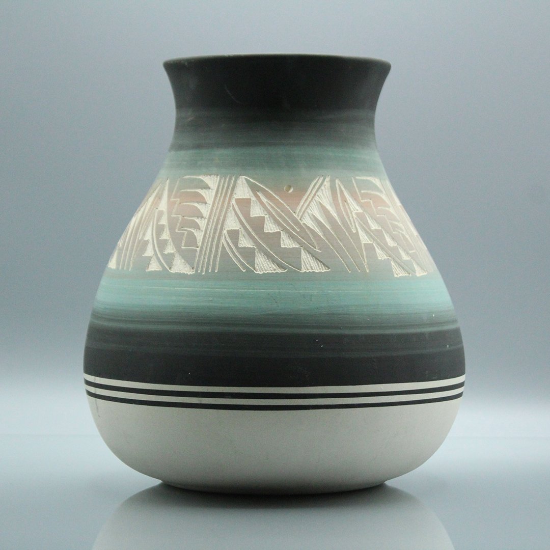 Decorated Indian Pottery Vase Signed on Base (1 of 7)