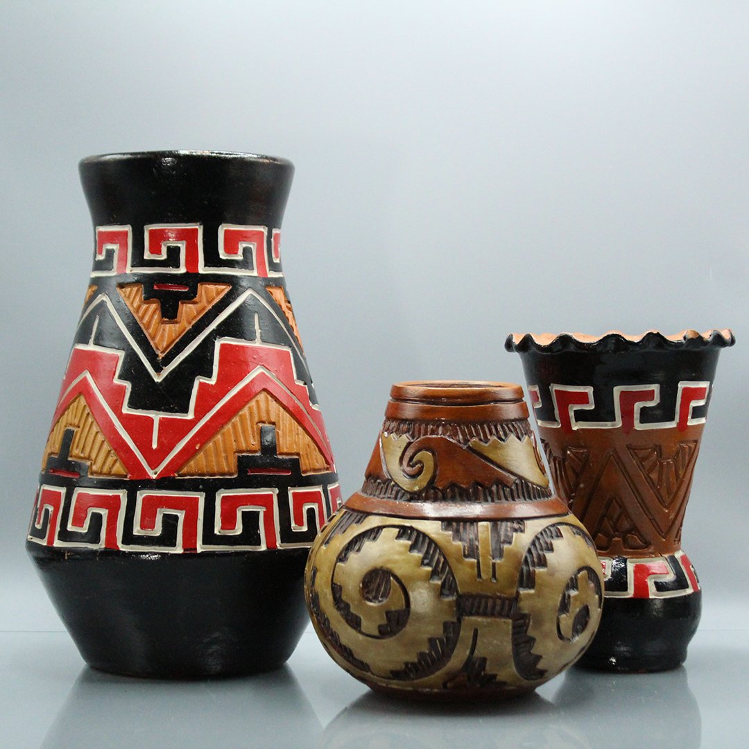 Three [3] Assorted Decorated Indian Pottery, Signed (1 of 7)