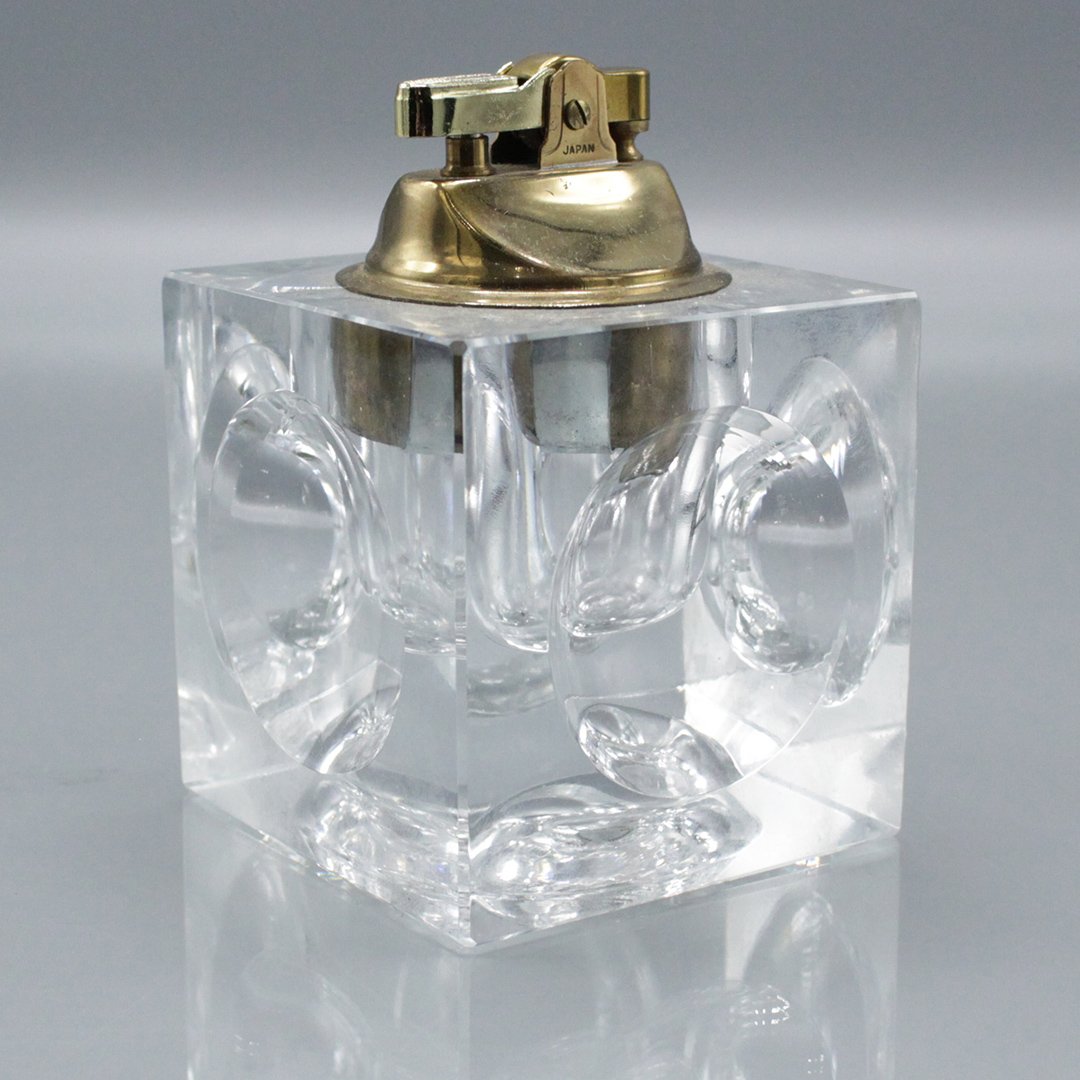 MidCentury Crystal Cube Table Top Cigarette Lighter