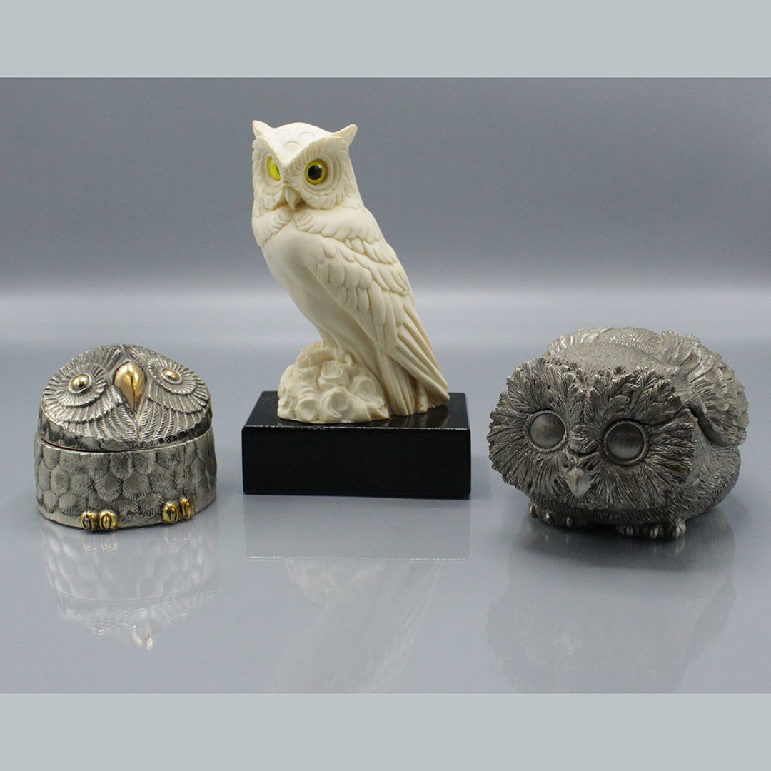 Three [3] Assorted Owl Collectibles: Music Box, Figure (1 of 11)