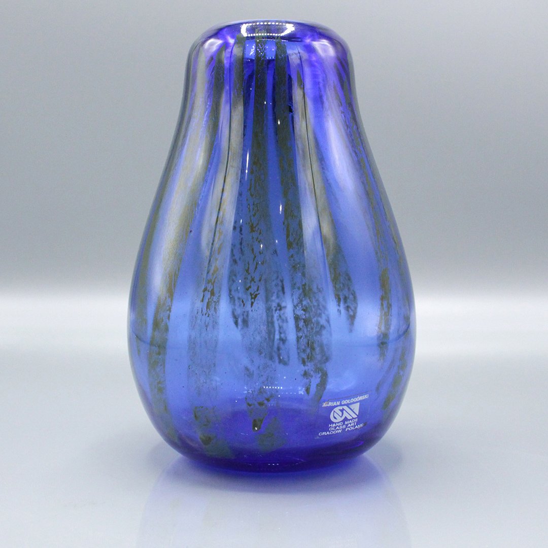 20th C. Blue Studio Art Glass Vase Artist Signed C. M.: 20th C. Blue Studio Art Glass Vase Artist Signed "C. M." Size: 7 h , 4.5 w