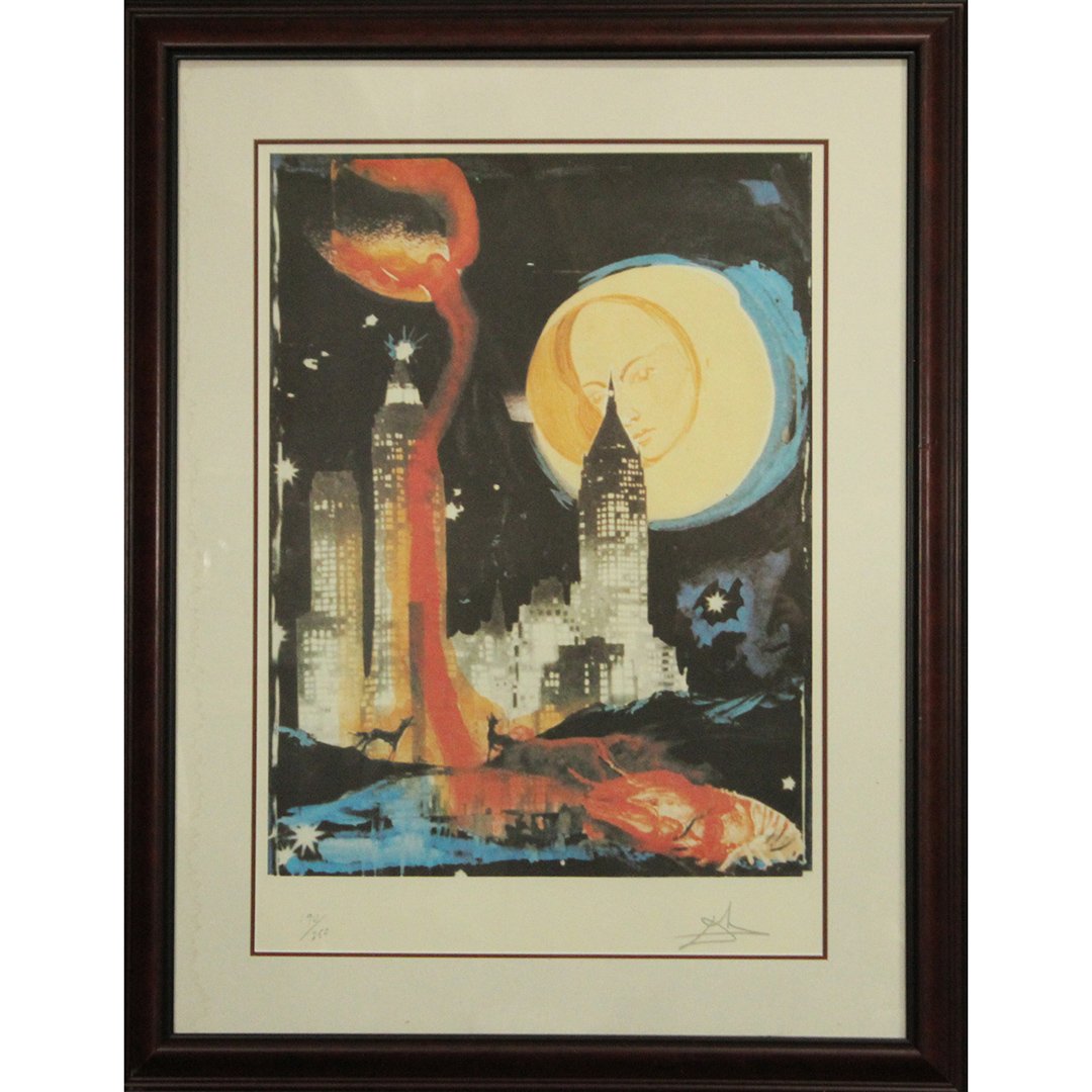 Salvador Dali, The Moon on Manhattan Skyline, Signed (1 of 7)
