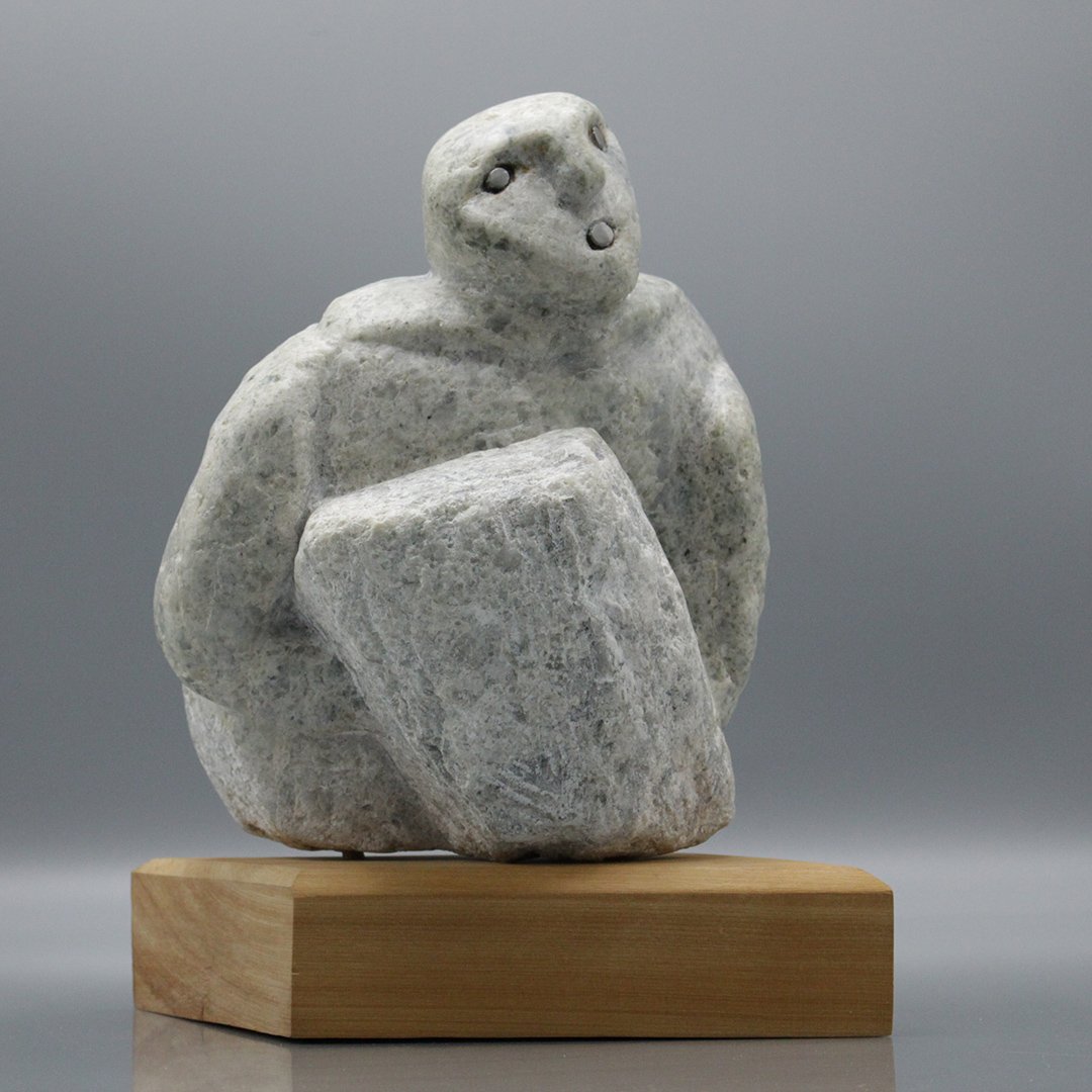 Mid-Century Carved Marble Statue Figure Holding Block (1 of 5)