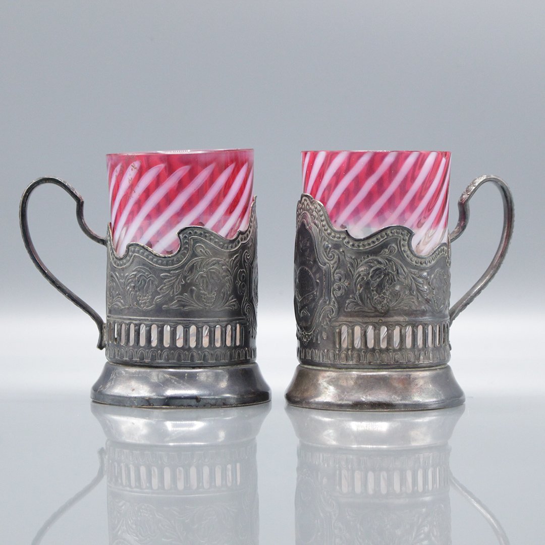 Two [2] Russian Silver Steins with Swirl Glass Inserts (1 of 10)