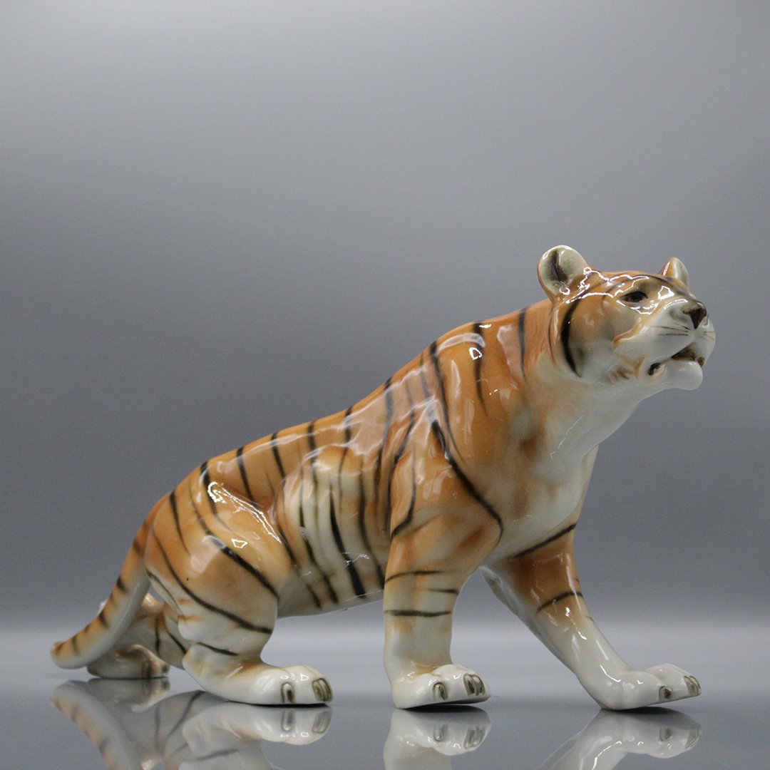 Royal Dux Porcelain Tiger Figurine 19 in. length.
