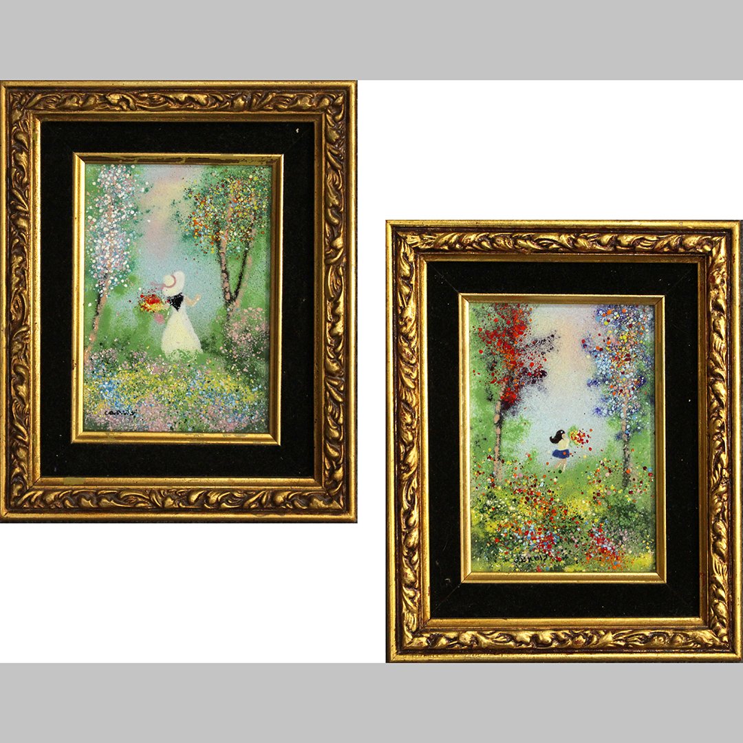 Two [2] Cardin , Mid-Century Enameled Scenes Signed (1 of 9)