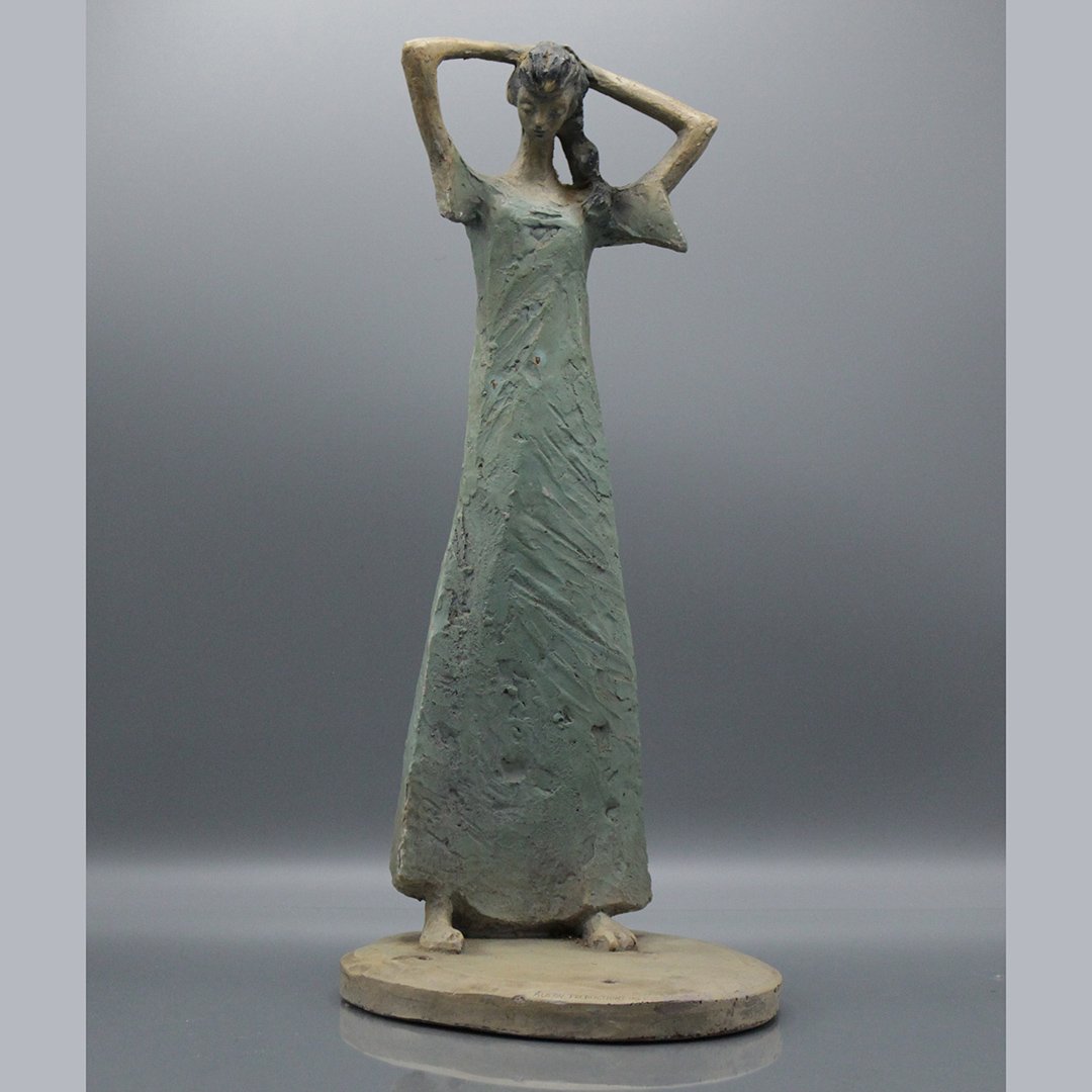 1970's Statue of Young Woman Austin Productions 1973: 1970's Statue of Young Woman Austin Productions 1973. Plaster composition, Signed. Size: 17.5 h , 8.5