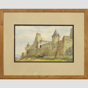 P H Noyer, Watercolor, Castle Fortess, Signed: P H Noyer, Watercolor, Castle Fortess, Signed. Watercolor painting, signed, framed. Size: 21 x 17 outside of frame. ASKart: Philippe Henri Noyer (1917 - 1985) Philippe Henri Noyer was active/lived in